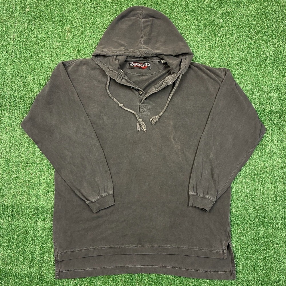 Vintage 90's Made From Scratch Henley Hoodie Faded Black